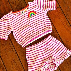 🌈 Mini Boden rainbow striped toweling set, 4-5